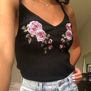 Black Embroidered Kendall & Kylie Tank